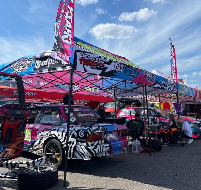 Team tents at a race event